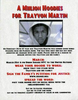 Flyer for a Millions Hoodies march for Trayvon Martin