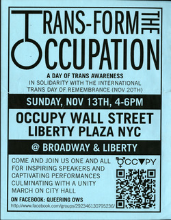 Trans-Form the Occupation flyer for Day of Trans Awareness 