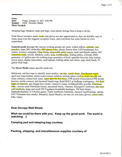 OWS email asking for supplies