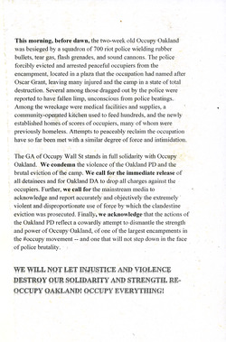 General Assembly statement of solidarity for Occupy Oakland