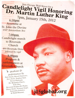 Flyer for a candelight vigil in honor of Martin Luther King