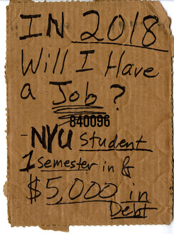 NYU student debt protest sign